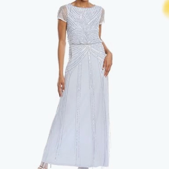 Adrianna Papell Women's Beaded
Blouson Long Dress, Serenity, 16 dress - Picture 1 of 15